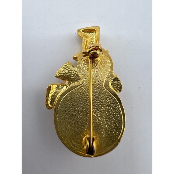Vintage Snowman Faux Pearls Gold Hat‎ Ribbon Brooch Pin - Picture 3 of 5